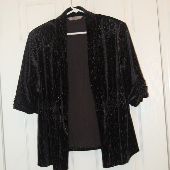 TAN JAY  Women's Black/Silver Velour Jacket Size Large Petite - Picture 1 of 9